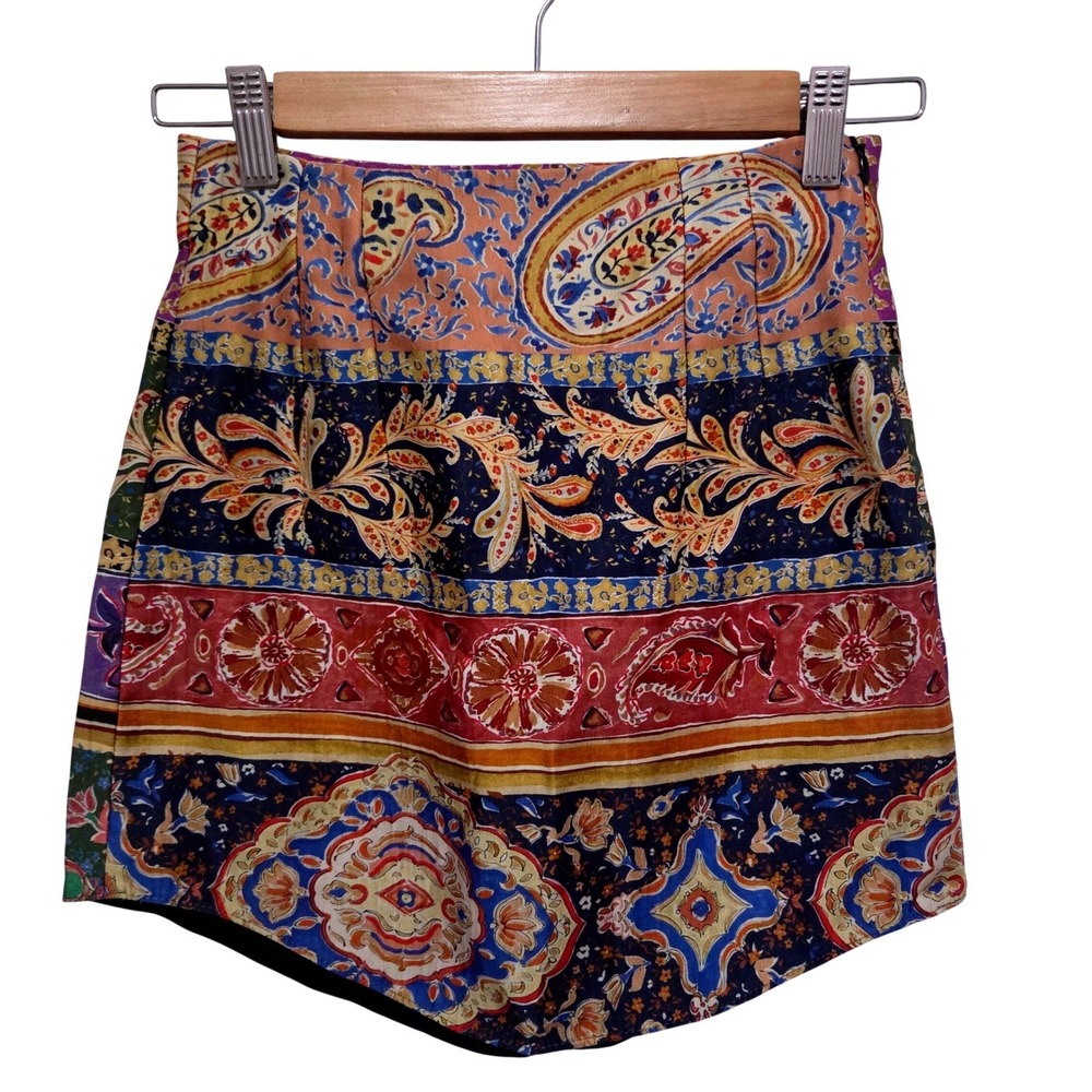 ZARA Boho Paisley Print Pleated Mini Skirt‎ Womens XS - Picture 2 of 8